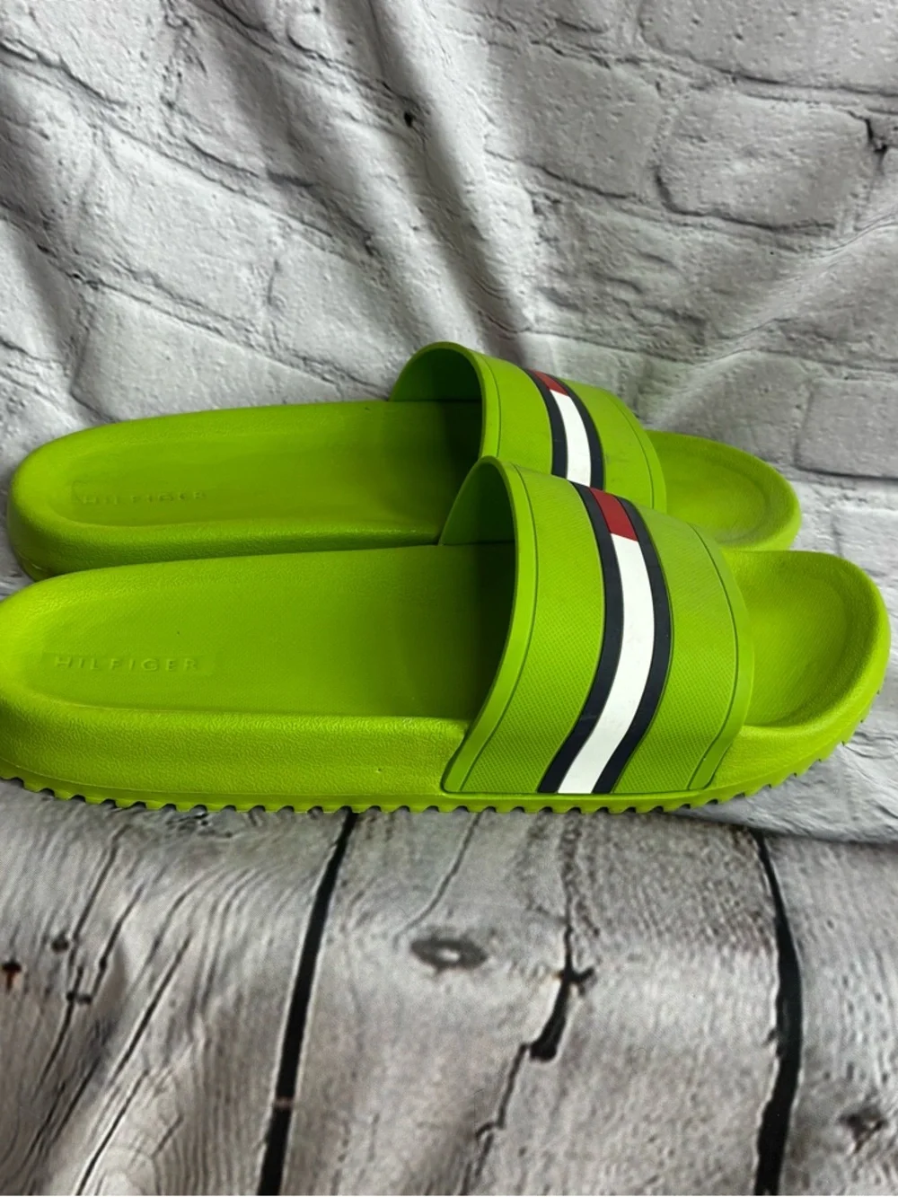 Tommy Hilfiger Men's Tmredder Green Summer Slide Sandal Pool Shoes Sz 13 GUC HTF
